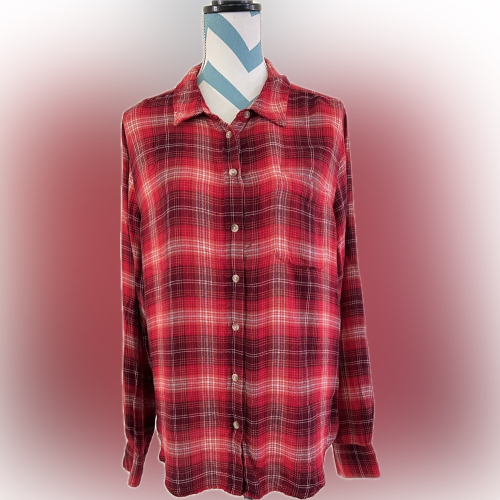 Lucky Brand Women's Cloud Plaid Boyfriend Shirt size Medium